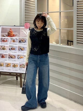 「feepur（フェピュール）のコードレースシアーベスト（ベスト）」を使った、SIZUさん（レディース・156cm）の春コーディネート