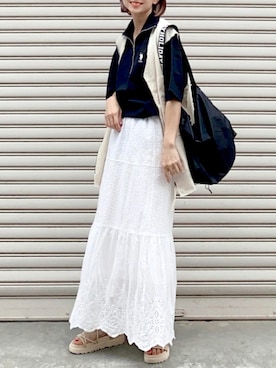 「Simplicite（サンプリシテ）のアイテム」を使った、SIZUさん（レディース・156cm）の夏コーディネート