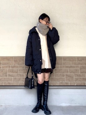 「アイテム（ネックウォーマー/スヌード）」を使った、SIZUさん（レディース・156cm）の冬コーディネート