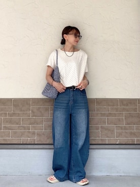 「SENSE OF PLACE by URBAN RESEARCH（センスオブプレイスバイアーバンリサーチ）のフリルドレープトップ（Tシャツ/カットソー、ホワイト系）」を使った、SIZUさん（レディース・156cm）の春コーディネート