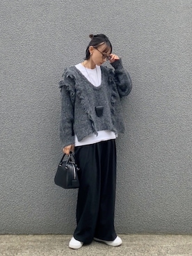 「アイテム（ボストンバッグ）」を使った、SIZUさん（レディース・156cm）の秋コーディネート