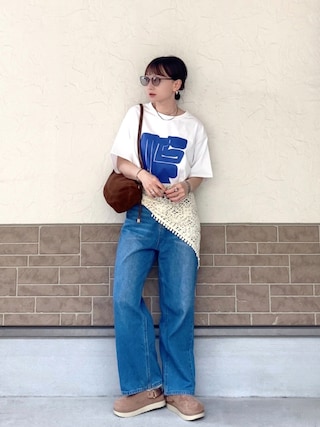 「GeeRA（ジーラ）の美脚見え！２ボタンウエストワイドデニムパンツ（デニムパンツ）」を使った、SIZUさん（レディース・156cm）の春コーディネート