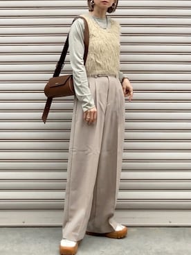 「GLOBAL WORK（グローバルワーク）のお手入れラクラクセットアップ/ワイドパンツ/253482」を使った、SIZUさんのコーディネート