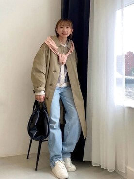 「春カラー」｜「アイテム（ステンカラーコート）」を使った、SIZUさん（レディース・156cm）の冬コーディネート