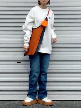 「Levis」｜「アイテム（スウェット）」を使った、SIZUさん（レディース・156cm）の冬コーディネート