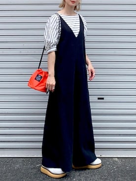 「厚底」｜「アイテム（オールインワン・サロペット）」を使った、SIZUさん（レディース・156cm）の春コーディネート