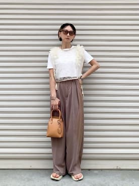「GeeRA（ジーラ）の夏 にぴったり！インタックスラックスハイウエストワイドパンツ（スラックス）」を使った、SIZUさん（レディース・156cm）の夏コーディネート