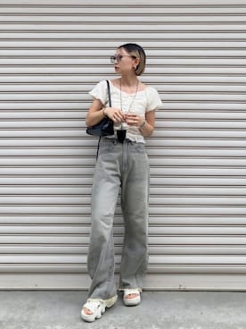 「CANAL JEAN（キャナルジーン）のアイテム（ショルダーバッグ）」を使った、SIZUさん（レディース・156cm）の夏コーディネート