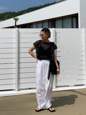「パンツスタイル」｜「アイテム（ハイライト/シェーディング）」を使った、SIZUさん（レディース・156cm）の夏コーディネート