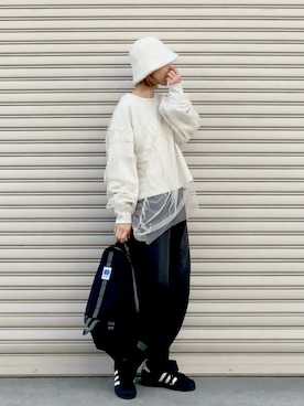 「CLEA（クレア）のアイテム（帽子）」を使った、SIZUさん（レディース・156cm）の春コーディネート