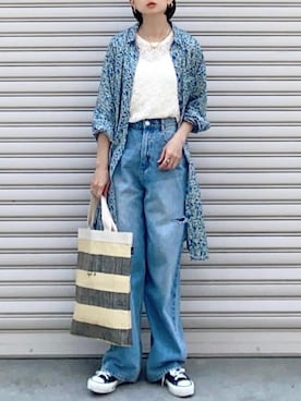「花柄」｜「アイテム（シャツワンピース）」を使った、SIZUさん（レディース・156cm）の春コーディネート