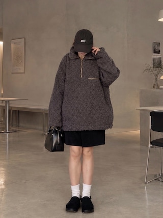 「MIRROR STOKE（ミラーストーク）の【ZOZO限定】BOA ZIPUP BLOUSON/ボアジップアップブルゾン（ブルゾン）」を使った、SIZUさん（レディース・156cm）の秋コーディネート