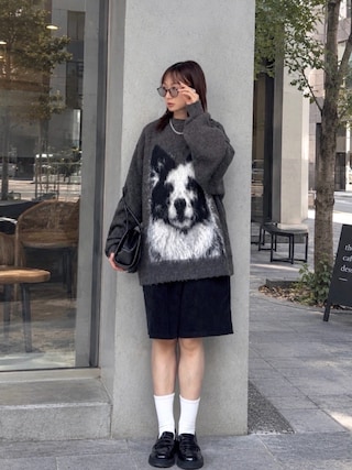 「MIRROR STOKE(ミラーストーク)の【ZOZO限定】BORDER COLLEE SHAGGY KNIT/ボーダーコリーシャギーニット(ニット/セーター)」を使った、SIZUさん(レディース・156cm)の秋コーディネート