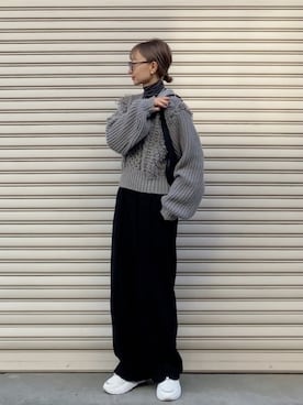 「タートルネック」｜「アイテム（スウェットパンツ）」を使った、SIZUさん（レディース・156cm）の冬コーディネート