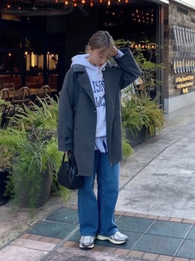 「アウターコーデ」｜「アイテム（スウェット）」を使った、SIZUさん（レディース・156cm）の冬コーディネート