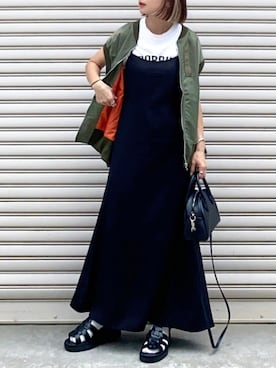 「ジレ」｜「アイテム（MA-1）」を使った、SIZUさん（レディース・156cm）の夏コーディネート