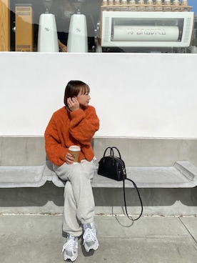 「アイテム（ボストンバッグ）」を使った、SIZUさん（レディース・156cm）の秋コーディネート