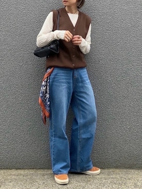 「アイテム（バンダナ/スカーフ）」を使った、SIZUさん（レディース・156cm）の秋コーディネート