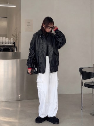 「tiptop（ティップトップ）のMIXファーティペット付き合皮ブルゾン（ブルゾン）」を使った、SIZUさん（レディース・156cm）の秋コーディネート