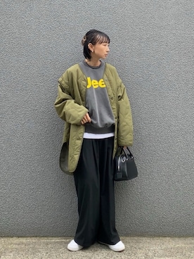 「アイテム（ノーカラージャケット）」を使った、SIZUさん（レディース・156cm）の秋コーディネート