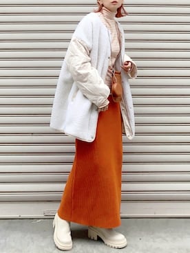 「rectangle（レクタングル）のアイテム（ノーカラージャケット）」を使った、SIZUさん（レディース・156cm）の秋コーディネート