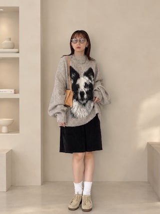 「MIRROR STOKE(ミラーストーク)の【ZOZO限定】BORDER COLLEE SHAGGY KNIT/ボーダーコリーシャギーニット(ニット/セーター)」を使った、SIZUさん(レディース・156cm)の秋コーディネート