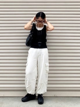 「アイテム（メガネ）」を使った、SIZUさん（レディース・156cm）の夏コーディネート