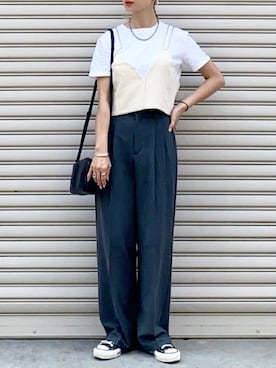 「ショート丈トップス」｜「アイテム（その他トップス）」を使った、SIZUさん（レディース・156cm）の夏コーディネート