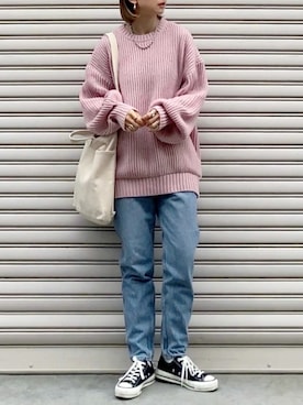 「Auntie Rosa Holiday（アンティローザホリデー）のアイテム（ニット/セーター）」を使った、SIZUさん（レディース・156cm）の冬コーディネート