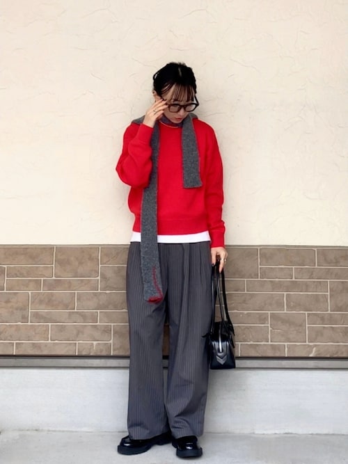 90s ワイドスラックス　赤ストライプ 古着 ストライプワイドスラックス（スラックス）｜1chaku.（イッチャク）の