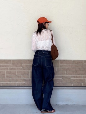 「Aunely（オーネリー）の【Aunely】華やぐシアーアソートレースプルオーバー＜YOSOOIシリーズ＞（Tシャツ/カットソー、ホワイト系）」を使った、SIZUさん（レディース・156cm）の夏コーディネート