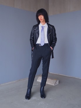 「beautiful people（ビューティフルピープル）のアイテム（ライダースジャケット）」を使った、ヨウさん（メンズ・174cm）の春コーディネート