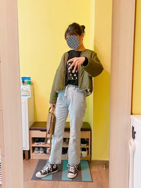 「ハイウエストパンツ」｜「アイテム（ブルゾン）」を使った、KOKONEさん（レディース・168cm）の冬コーディネート
