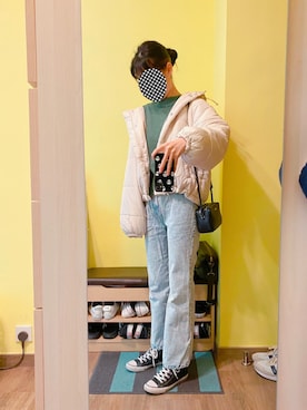 「ハイウエストパンツ」｜「アイテム（ブルゾン）」を使った、KOKONEさん（レディース・168cm）の冬コーディネート