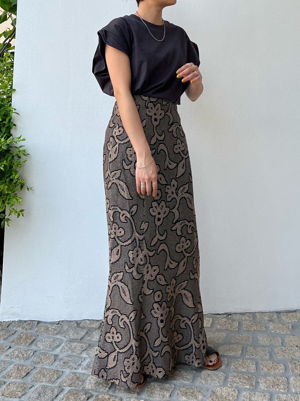 TODAYFUL♡ Jacquard Leaf Pencilskirt
