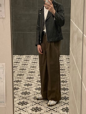 「ジャーマントレーナー」｜「アイテム（ライダースジャケット）」を使った、fgoさん（メンズ・159cm）の秋コーディネート