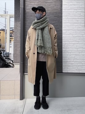 「テーパードパンツ」｜「アイテム（ステンカラーコート）」を使った、#aki#さん（メンズ・178cm）の冬コーディネート