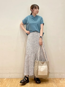 「DRESKIP（ドレスキップ）のアイテム（サンダル）」を使った、リナさん（レディース・160cm）の夏コーディネート
