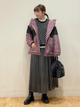 「ゆるニット」｜「アイテム（ブルゾン）」を使った、リナさん（レディース・160cm）の冬コーディネート