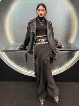 「black」｜Nat Yさん（レディース・157cm）の冬コーディネート