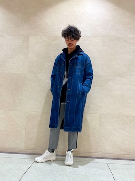 「DIESEL（ディーゼル）のアイテム（ステンカラーコート）」を使った、daisukeさん（メンズ・173cm）の春コーディネート