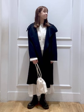 「ナチュラル」｜「アイテム（ノーカラーコート）」を使った、arisa.さん（レディース・161cm）の冬コーディネート