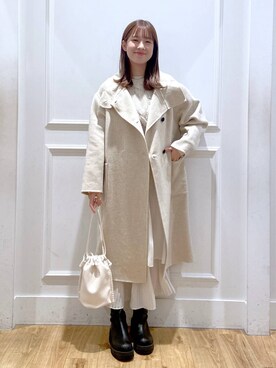 「ナチュラル」｜「アイテム（ノーカラーコート）」を使った、arisa.さん（レディース・161cm）の冬コーディネート