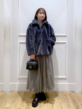 「e/rm（イーアールエム）のファージャケット（その他アウター）」を使った、arisa.さん（レディース・161cm）の秋コーディネート