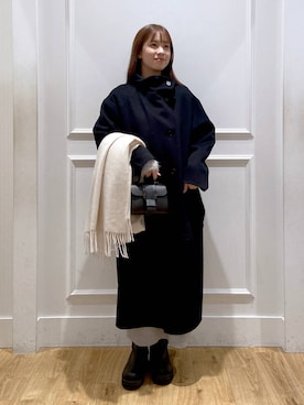 「A part by（アパートバイ）のアイテム（ノーカラーコート）」を使った、arisa.さん（レディース・161cm）の冬コーディネート