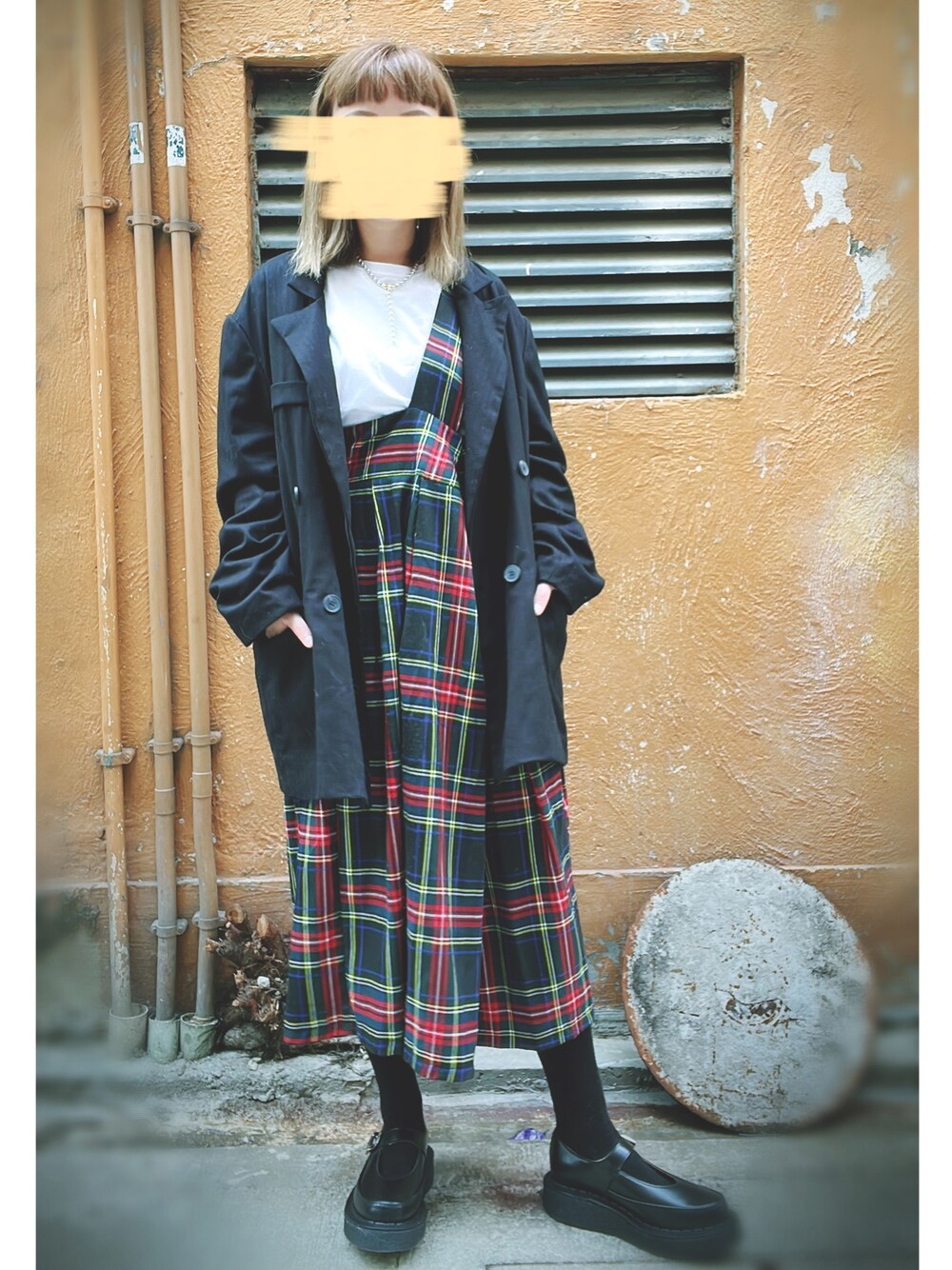 「秋冬、冬のコーデ、COMME des GARCONS、mystic、Ray BEAMS、December、oversize、checkered」｜「mysticのlara ボールネックレス（ネックレス、シルバー系）」を使った、elppaKさん（レディース・161cm）の冬コーディネートの1枚目の写真