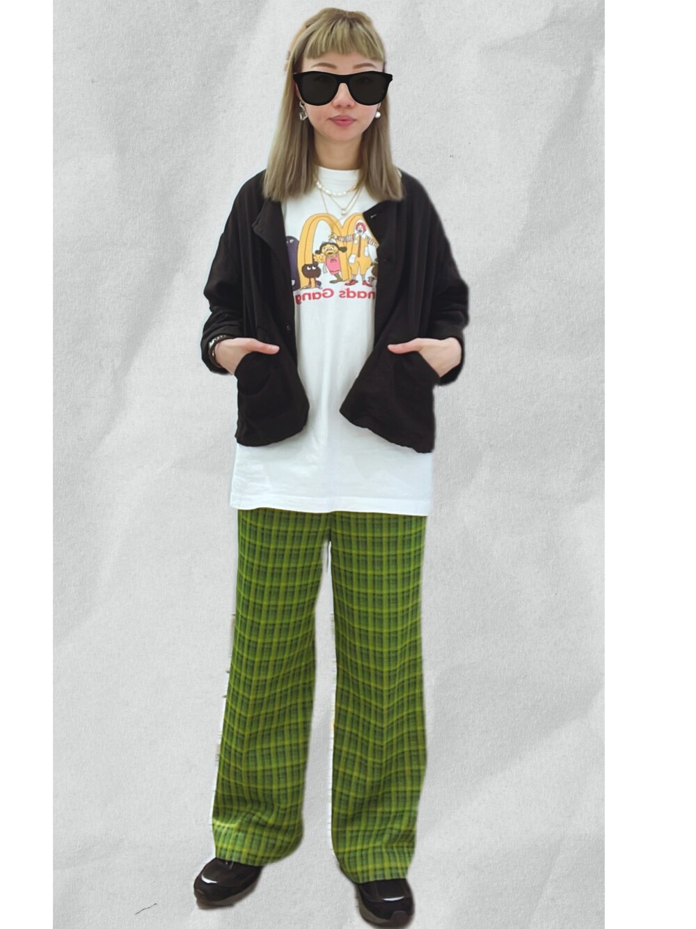 「今日のコーデ、Justine Clenquet、BEAMS BOY、ubasoku、New Balance、lookbook」｜「BEAMS BOYのBEAMS BOY / ポリエステル ジャカード イージー スラックス（その他パンツ、グリーン系）」を使った、elppaKさん（レディース・161cm）の冬コーディネートの1枚目の写真