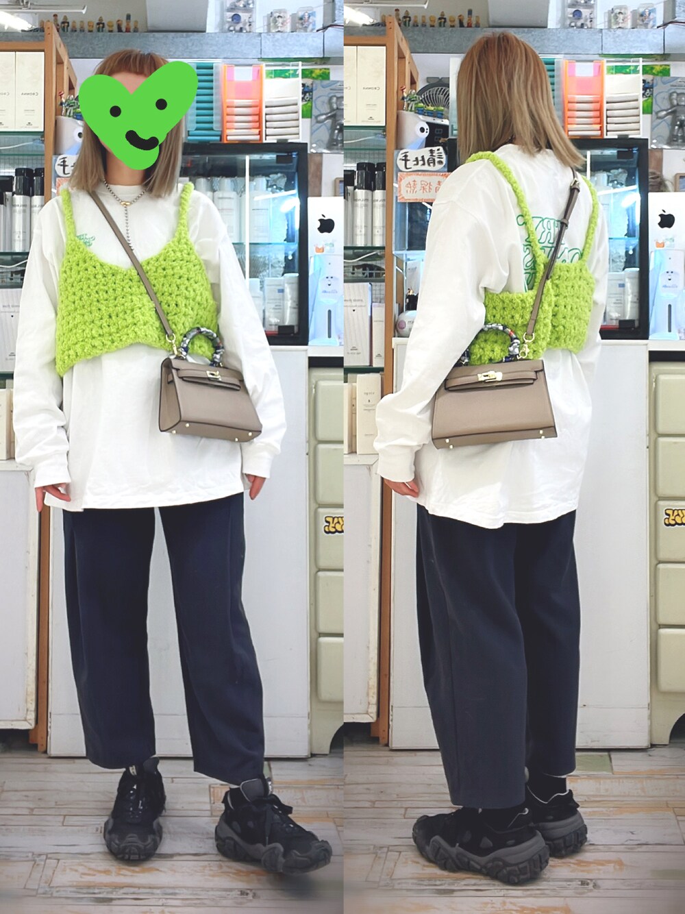 「mystic、ootd、oversize、AcneStudios、日系極簡、運動搭配、pageboylim」｜「PBLIMの【PAGEBOYLIM】トライメッセージロンT（Tシャツ/カットソー、ホワイト系）」を使った、elppaKさん（レディース・161cm）の秋コーディネートの1枚目の写真