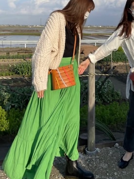 「Mila Owen（ミラオーウェン）のアイテム（スカート、グリーン系）」を使った、aさん（レディース・166cm）の冬コーディネート