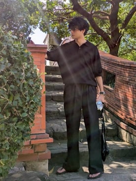 「アイテム（ポロシャツ）」を使った、藤木亮介さん（メンズ・173cm）の秋コーディネート
